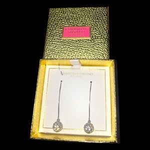 Christian Siriano Sterling Silver Crystal Thread Wire Drop Earrings